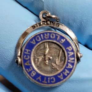 Vintage 925 Sterling Silver Blue Enamel Panama City Beach Florida  Spinner Charm